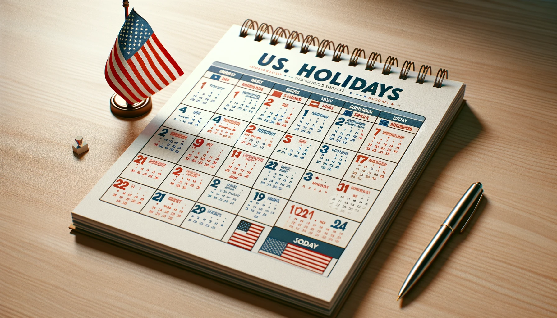2024 yılı için Amerika Birleşik Devletleri tatilleri işaretlenmiş bir takvim