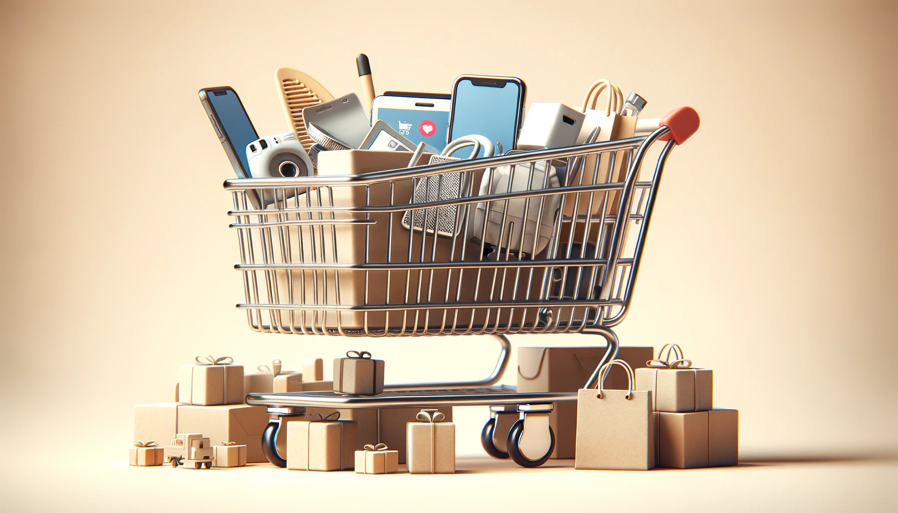 Çeşitli ürünlerle dolu online alışveriş sepeti
