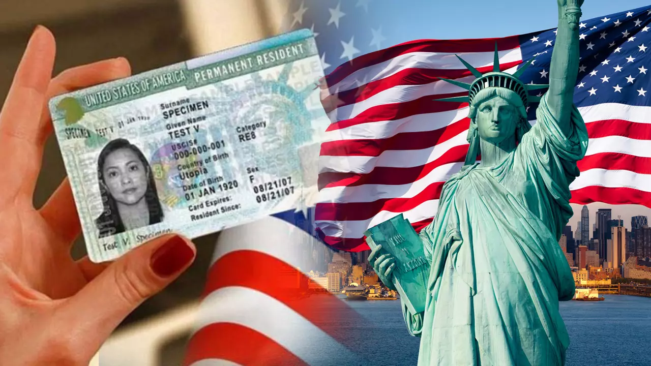 Amerika bayrağı üzerinde Yeşil Kart simgesi